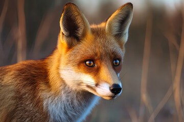 Fototapeta premium Wildlife safari closeup of a fox in soft morning light nature reserve photography tranquil environment intimate perspective