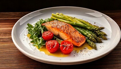 Pan-Seared Salmon with Roasted Asparagus and Cherry Tomatoes