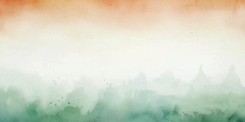 Abstract indian flag theme tricolor watercolor background saffron, orange, kesari, green, independence day, republic day, banner, 15 august, 26 january, Horizontal, Grunge, brush, stroke, vector,