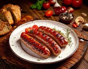 Delicious Grilled Sausages with Roasted Vegetables and Crusty Bread