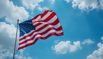 Obraz premium American Flag Waving in Blue Sky