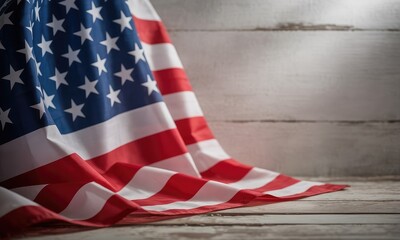 Obraz premium American flag draped on rustic wood background
