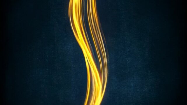 Abstract artwork featuring luminous, golden, parallel lines gracefully curving against a deep blue textured background