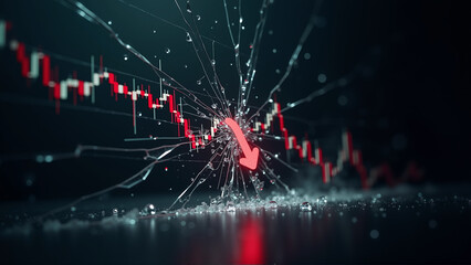 Dynamic financial graph with red trend lines, abstract data visualization in a modern digital workspace, suitable for presentations.