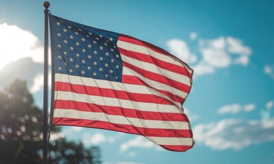 National flag waving in sunlight patriotic symbol american flag stars and stripes