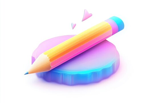 Vibrant pencil on a textured platform, with hearts