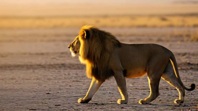 lion on the savana in Africa on the sunset 