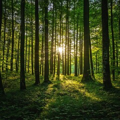 Fototapeta premium nature green wood forest trees with sunlight backgrounds.