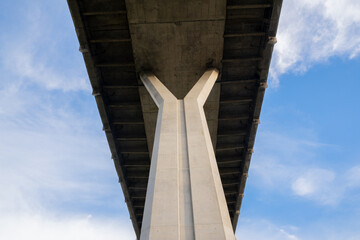 Under the bridge against the blue sky