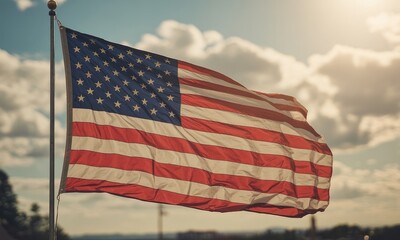 Waving national flag stars stripes patriotic symbol outdoor background