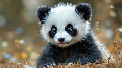 Obraz premium Fluffy Panda Cub Watercolor Art