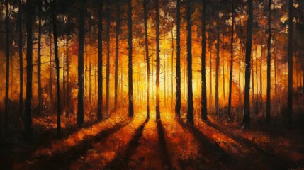 Golden Sunset in a Dark Forest
