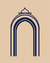 Elegant islamic archway illustration in dark blue and cream background