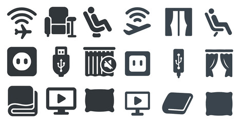 Fototapeta premium Travel and relaxation solid icons set – filled, flat, vacation and leisure symbols