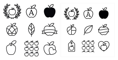 Apple outline icons set &ndash; silhouette, linear, fruit and produce symbols