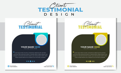 Modern clean customer feedback testimonial social media post web banner template. client testimonial comment or multiple colour design. Customer review banner set. Testimonial banner design.