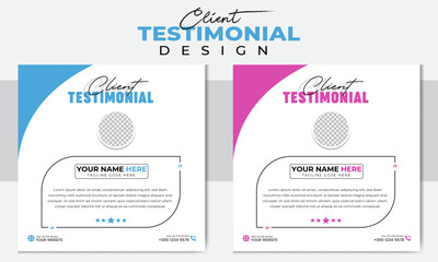 Modern clean customer feedback testimonial social media post web banner template. client testimonial comment or multiple colour design. Customer review banner set. Testimonial banner design.