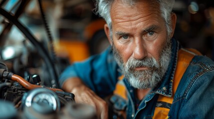 A focused mechanic engages with an engine, showcasing craftsmanship and expertise in automotive repairs, emphasizing hands-on skills and dedication to the trade.