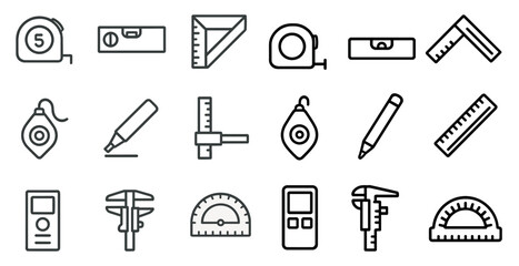 Fototapeta premium Measurement and tool outline icons set – linear, precise, scale and accuracy symbols