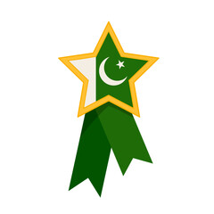 Gold star medal with national flag of Pakistan isolated on white background.