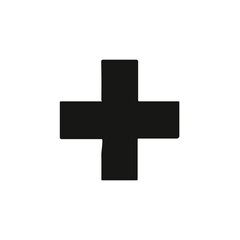 Black plus sign on white background, simple addition, with space for copy