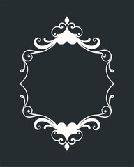 Elegant decorative frame with swirls on dark background ornament for text