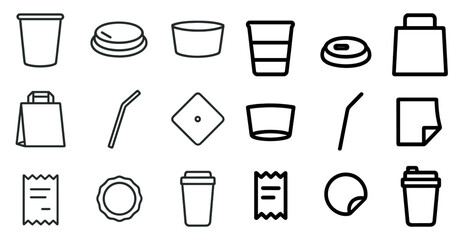 Food and drink outline icons set – linear, line, dining and beverage symbols