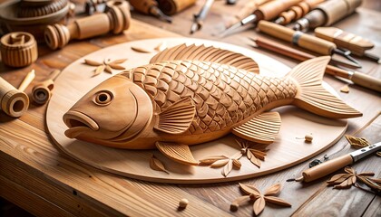 Wooden Fish Carving with Craftsmans Workshop.