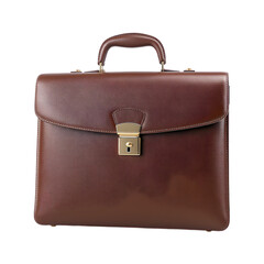 Elegant brown leather briefcase displayed against black backdrop demonstrating classic design features of professional business accessories