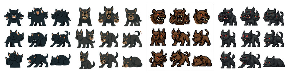 Mythical creature pixel art icons set – fantasy, monster, beast symbols
