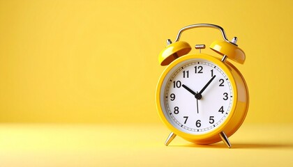 Yellow Alarm Clock on a Yellow Background with Space for Copy