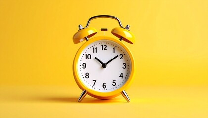 Yellow Alarm Clock on a Yellow Background with Space for Copy