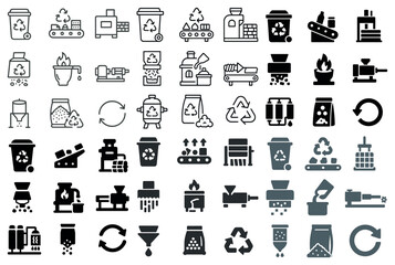 Recycling and waste management icons set – solid, filled, eco-friendly symbols