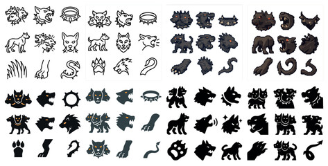 Wild animal outline icons set – silhouette, linear, nature and wildlife symbols