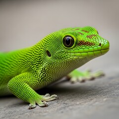 Fototapeta premium Vibrant Green Gecko Close-Up Photography of a Striking Reptile