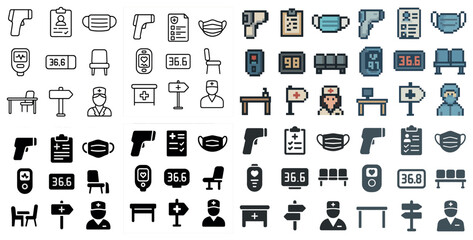Medical and healthcare outline icons set – flat, linear, hospital, and wellness symbols