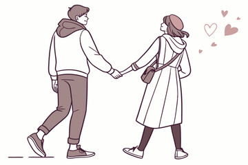 Romantic couple holding hands with fingerprint impression