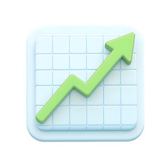 Illustrated representation of financial growth and business progress depicted with a vibrant green rising arrow and a grid for data analysis.