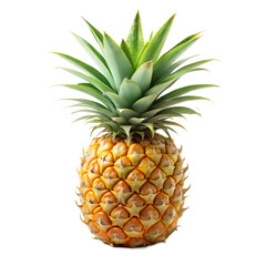 Fototapeta premium Fresh tropical pineapple with green leaves isolated on transparent background