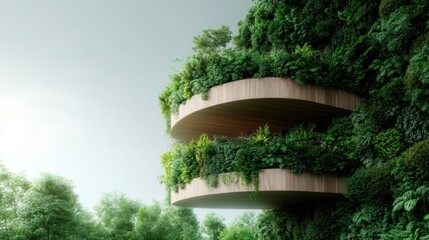 A stunning architectural structure integrated with lush greenery, reflecting modern design principles and emphasizing the harmony between nature and urban living.