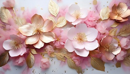 pink floral gold white painting gold foil glitter