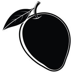 Silhouette of ripe mango with leaf in black presents a simple fruit study