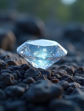 Sparkling diamond on rugged rocky surface showcasing natural elegance
