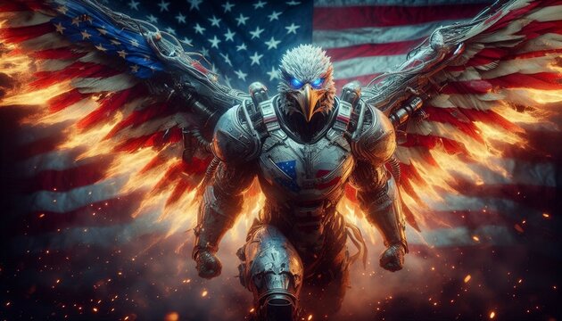 Liberty Eagle Mech Ascends with American flag