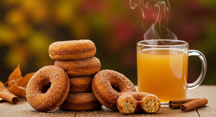 Sugary donuts and warm apple cider