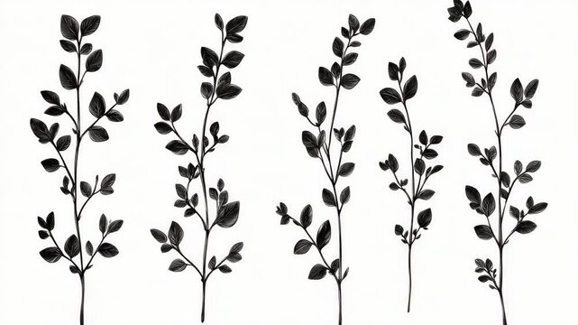 rations of plants or leaves in a stylized black and white graphic design
