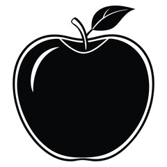 An outlined apple with a leaf is rendered in solid black color