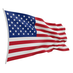 Obraz premium Waving American Flag on Pole Isolated on White