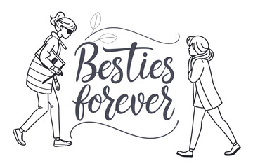 Modern calligraphy bestie quote design in white