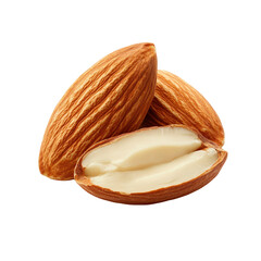 Close-up of Delicious Almonds, Whole and Halved, Isolated on Transparent Background